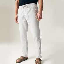 Load image into Gallery viewer, Light Grey Slim Fit Linen Cotton Elasticated Drawstring Trousers