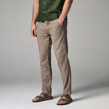 Load image into Gallery viewer, Mushroom Brown Linen Cotton Elasticated Drawstring Trousers