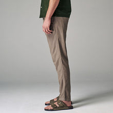 Load image into Gallery viewer, Mushroom Brown Linen Cotton Elasticated Drawstring Trousers