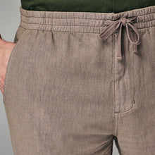 Load image into Gallery viewer, Mushroom Brown Linen Cotton Elasticated Drawstring Trousers