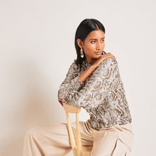 Load image into Gallery viewer, Snake Print Long Sleeve Textured Crew Neck Cuff Blouse