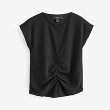 Load image into Gallery viewer, Black Short Sleeve Ruched Front Textured T-Shirt