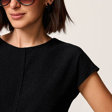 Load image into Gallery viewer, Black Short Sleeve Ruched Front Textured T-Shirt