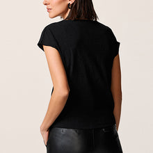 Load image into Gallery viewer, Black Short Sleeve Ruched Front Textured T-Shirt
