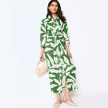Load image into Gallery viewer, Green Leaf Print Shirt Midi Dress