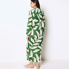 Load image into Gallery viewer, Green Leaf Print Shirt Midi Dress
