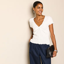 Load image into Gallery viewer, White Textured Twist Front Short Sleeve Top