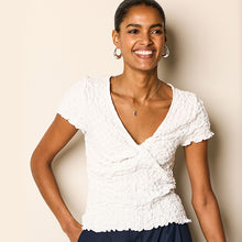 Load image into Gallery viewer, White Textured Twist Front Short Sleeve Top