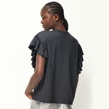 Load image into Gallery viewer, Charcoal Grey Sparkle 100% Cotton Sparkle Stud Ruffle Sleeve T-Shirt