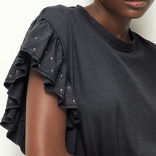Load image into Gallery viewer, Charcoal Grey Sparkle 100% Cotton Sparkle Stud Ruffle Sleeve T-Shirt