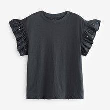 Load image into Gallery viewer, Charcoal Grey Sparkle 100% Cotton Sparkle Stud Ruffle Sleeve T-Shirt