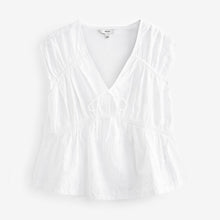 Load image into Gallery viewer, White 100% Cotton Broderie V-Neck Lace Detail Short Sleeve Top