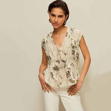 Load image into Gallery viewer, Khaki Green Broderie V-Neck Lace Detail Short Sleeve Top