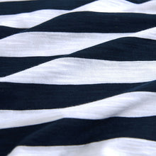 Load image into Gallery viewer, White/Blue Crew Neck 100% Cotton Look Slub Jersey Cap Sleeve Printed T-Shirt