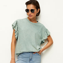 Load image into Gallery viewer, Sage Green Sparkle Stud Ruffle Sleeve T-Shirt