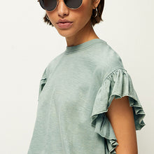 Load image into Gallery viewer, Sage Green Sparkle Stud Ruffle Sleeve T-Shirt