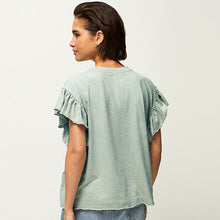 Load image into Gallery viewer, Sage Green Sparkle Stud Ruffle Sleeve T-Shirt