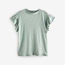 Load image into Gallery viewer, Sage Green Sparkle Stud Ruffle Sleeve T-Shirt