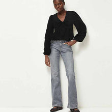 Load image into Gallery viewer, Black Long Sleeve V-Neck Twist Front Top