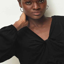 Load image into Gallery viewer, Black Long Sleeve V-Neck Twist Front Top