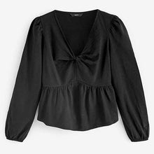 Load image into Gallery viewer, Black Long Sleeve V-Neck Twist Front Top