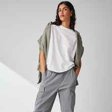 Load image into Gallery viewer, White Ground Crew Neck Linen Look Sub Jersey Cap Sleeve 100% Cotton T-Shirt