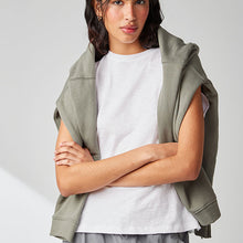 Load image into Gallery viewer, White Ground Crew Neck Linen Look Sub Jersey Cap Sleeve 100% Cotton T-Shirt