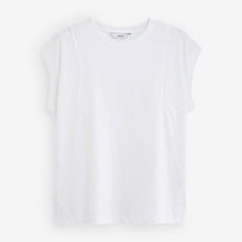 Load image into Gallery viewer, White Ground Crew Neck Linen Look Sub Jersey Cap Sleeve 100% Cotton T-Shirt