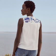 Load image into Gallery viewer, Blue Print Broderie Sleeveless Tie Top