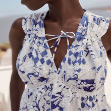 Load image into Gallery viewer, Blue Print Broderie Sleeveless Tie Top