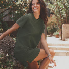 Load image into Gallery viewer, Khaki Green 100% Cotton Crew Neck Short Sleeve T-Shirt Dress