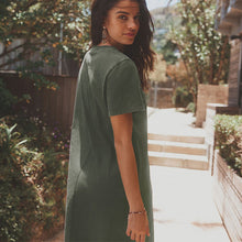 Load image into Gallery viewer, Khaki Green 100% Cotton Crew Neck Short Sleeve T-Shirt Dress