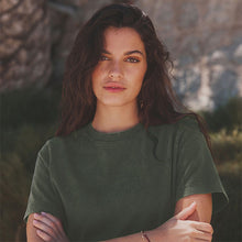 Load image into Gallery viewer, Khaki Green 100% Cotton Crew Neck Short Sleeve T-Shirt Dress
