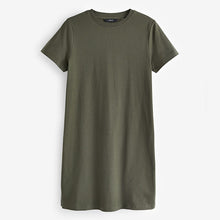 Load image into Gallery viewer, Khaki Green 100% Cotton Crew Neck Short Sleeve T-Shirt Dress