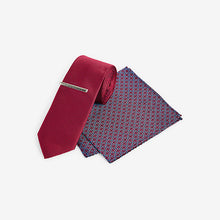 Load image into Gallery viewer, Red Geometric Slim Tie And Pocket Square Set