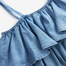 Load image into Gallery viewer, Blue Denim Asymmetric Frill Playsuit