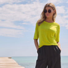 Load image into Gallery viewer, Lime Green Slim Fit Premium 100% Linen Crew Neck Short Sleeve T-Shirt