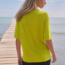 Load image into Gallery viewer, Lime Green Slim Fit Premium 100% Linen Crew Neck Short Sleeve T-Shirt