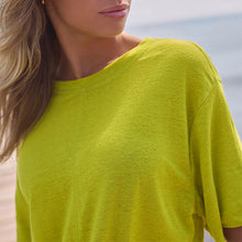 Load image into Gallery viewer, Lime Green Slim Fit Premium 100% Linen Crew Neck Short Sleeve T-Shirt