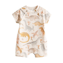 Load image into Gallery viewer, Neutral Dinosaur Baby Jersey Rompers 3 Pack