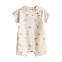 Load image into Gallery viewer, Neutral Dinosaur Baby Jersey Rompers 3 Pack