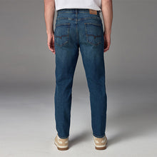 Load image into Gallery viewer, Blue Mid Regular Tapered Fit Vintage Wash Denim Jeans