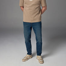 Load image into Gallery viewer, Blue Mid Regular Tapered Fit Vintage Wash Denim Jeans