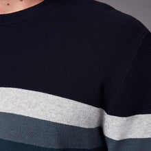 Load image into Gallery viewer, Navy Blue 100% Cotton Horizontal Stripe Crew Jumper