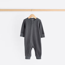 Load image into Gallery viewer, Neutral Tan Brown 100% Cotton Baby Zip Sleepsuits 3 Pack (0-2yrs)