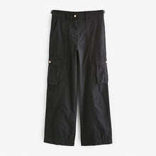 Load image into Gallery viewer, Black 100% Cotton Adjustable Waist Cargo Trousers