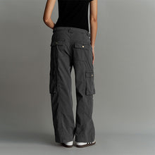 Load image into Gallery viewer, Black 100% Cotton Adjustable Waist Cargo Trousers
