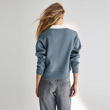 Load image into Gallery viewer, Teal Blue Soft Touch Cosy Collared Button Down Polo Sweatshirt