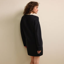Load image into Gallery viewer, Black Soft Touch Cosy Collared Polo Jumper Dress