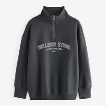 Load image into Gallery viewer, Grey Charcoal Relaxed Fit Quarter Zip Wellness Slogan Graphic Sweatshirt
